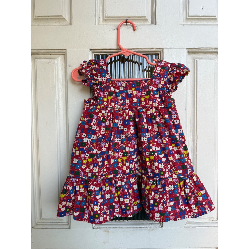 Maison‎ Me Baby Red Floral Flutter Sleeve Tiered Cotton Dress Size 18-24 Months